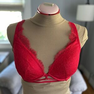 Victoria's Secret Red Lace Plunge Bra 36D